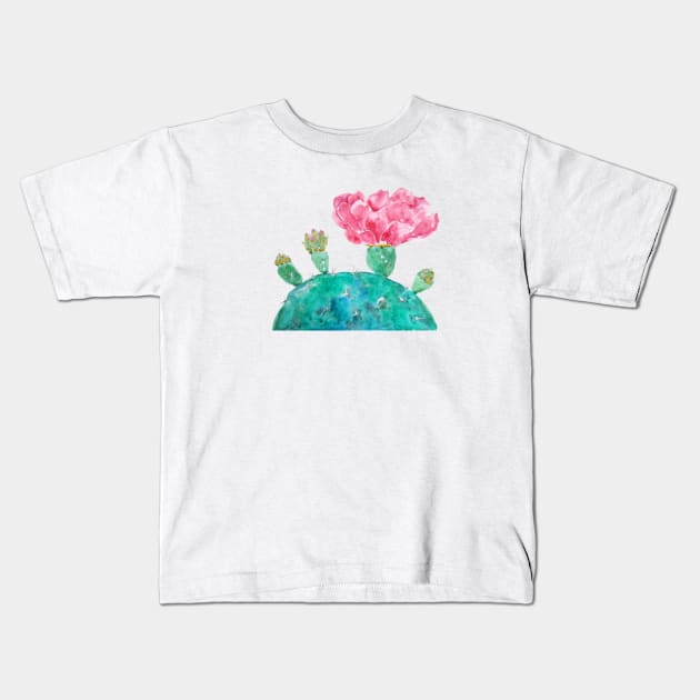 Pink cactus flower watercolor Kids T-Shirt by colorandcolor